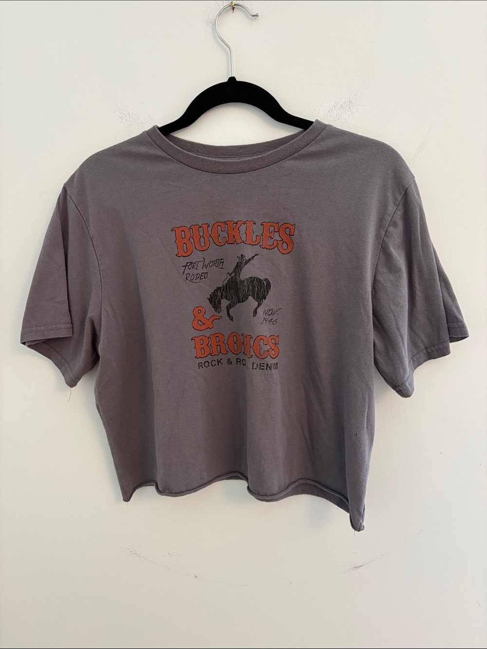 Buckles & Broics Gray Graphic Crop Tee- Size XXL (Fits M/L)